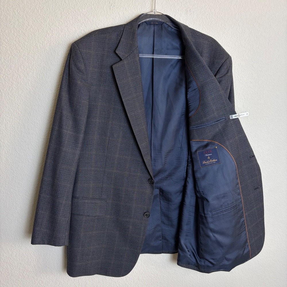 Brooks Brothers 1818 Madison 46R Wool Glen Plaid Sport Coat Blazer Blue Brown